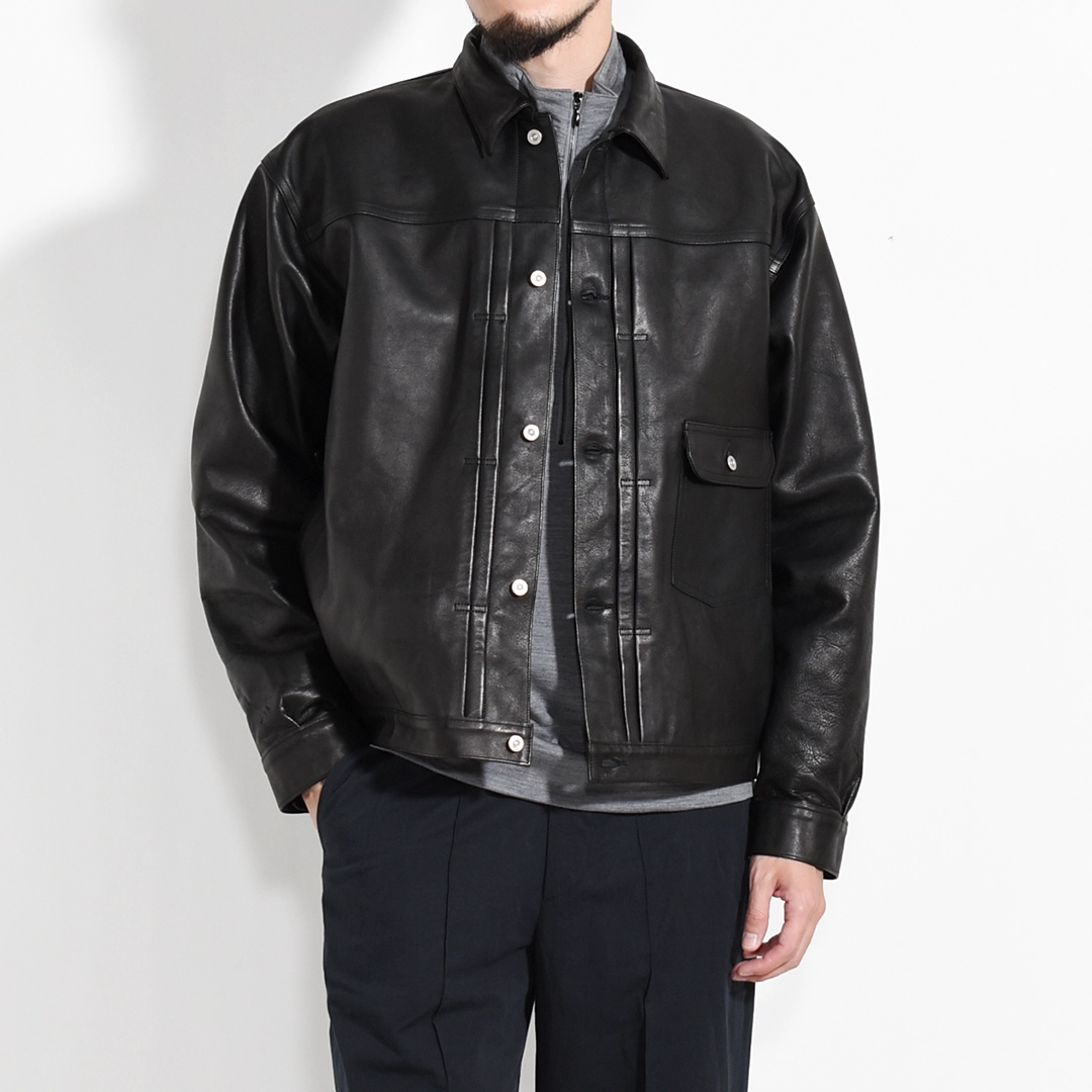 RUDE GALLERY 日本製 ホースハイド 切替トラッカージャケット 黒 3 262OJ-JK17]OLD JOE(オールドジョー)Patina Horse-Hide Riveted Jacket