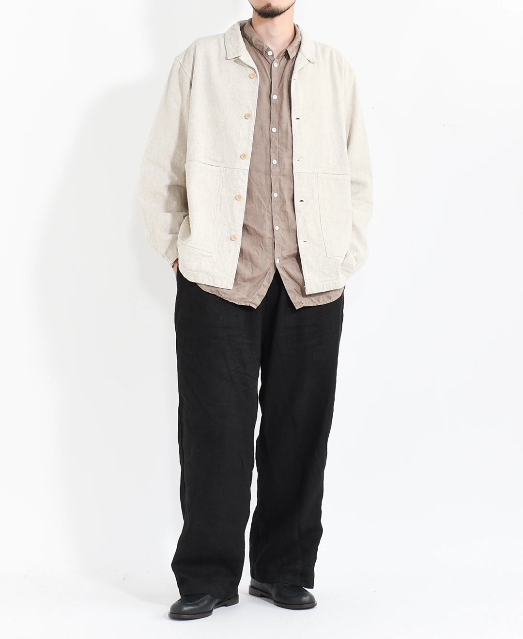 MITTAN 亜麻苧麻絹シャツジャケット MITTAN / 亜麻苧麻絹シャツジャケット (墨茶) | twelve