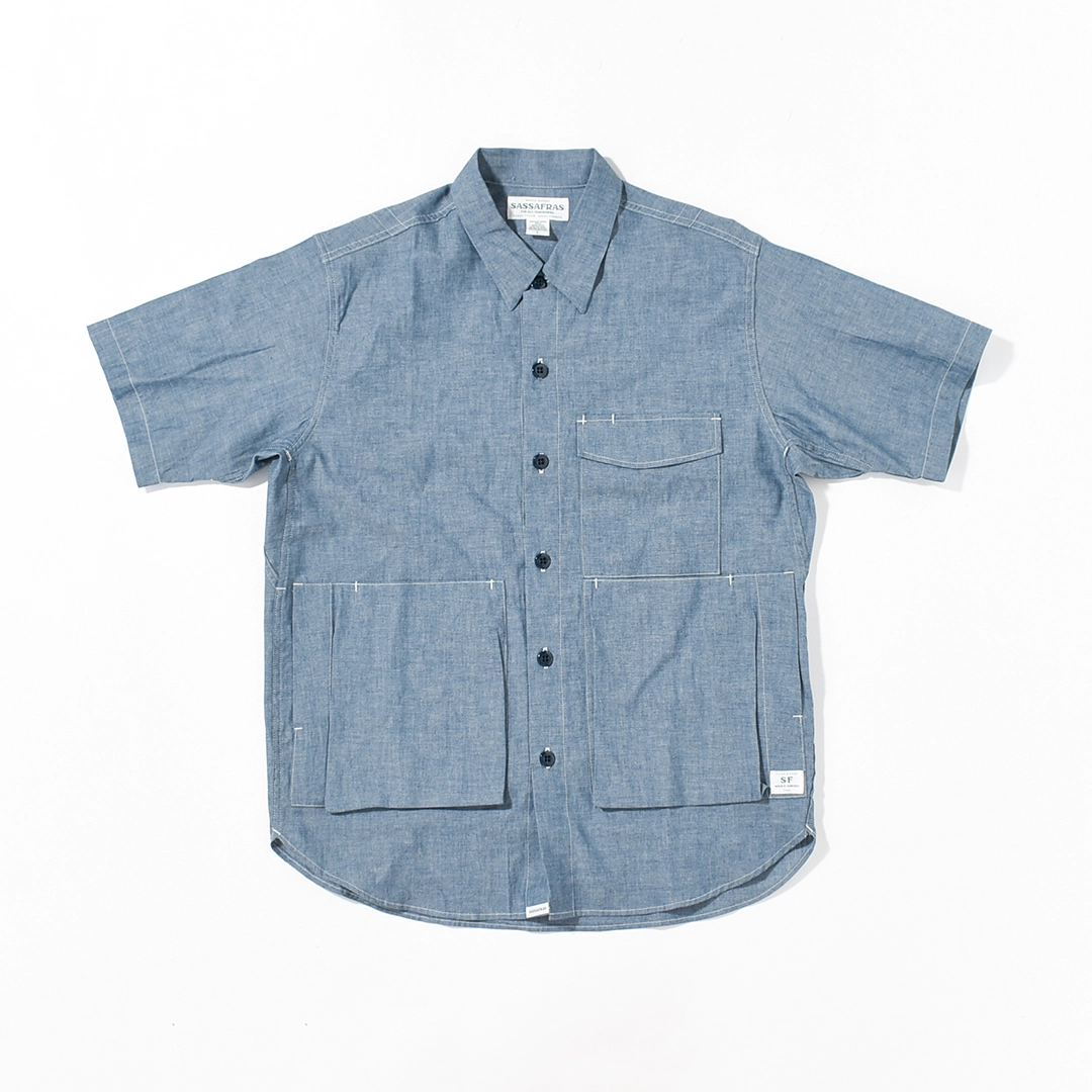 SF-262353]SASSAFRAS (ササフラス) Digs Crew Half 1/2 - 5oz Chambray