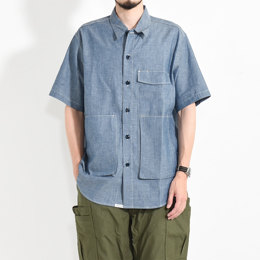 SF-262353]SASSAFRAS (ササフラス) Digs Crew Half 1/2 - 5oz Chambray