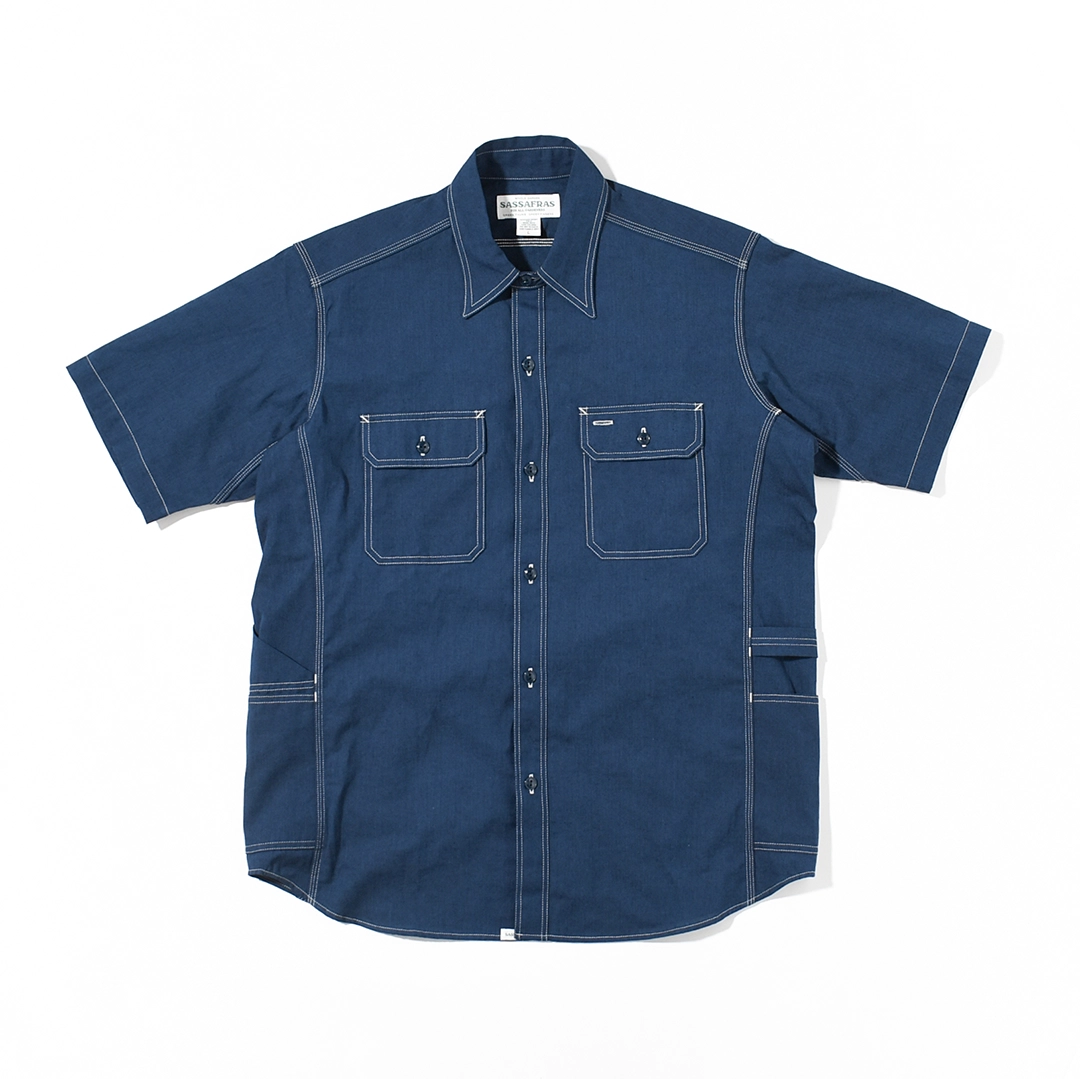 [SF-262355]SASSAFRAS(ササフラス) Garender Shirt 1/2 Indigo Chambray (ガーデナーシャツ 1/2 インディゴシャンブレー)の商品画像