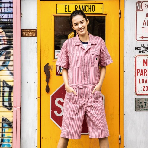 ディッキーズ Dickies D-7104 ストレッチヒッコリー半袖つなぎ