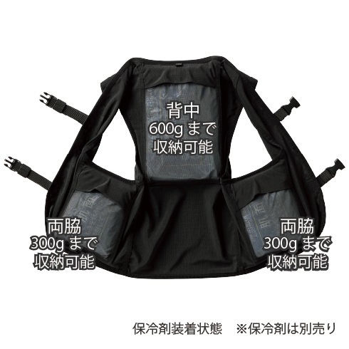 IRIS OHYAMA クールウェアベスト L ブラック クロダルマ 26535 メッシュベスト ストレッチ 保冷剤ポケット付(保冷剤