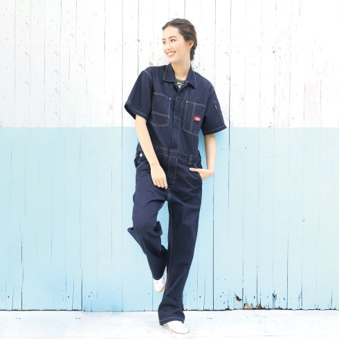 ディッキーズ Dickies D-752 デニム半袖つなぎ ストレッチ 反射材付き