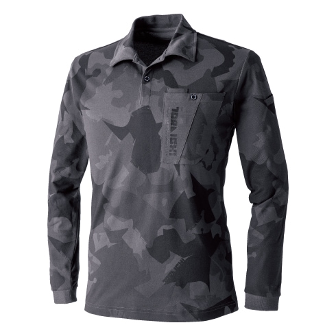 寅壱 5992-614 迷彩柄長袖ポロシャツ 秋冬 吸汗速乾 2024新作｜作業着