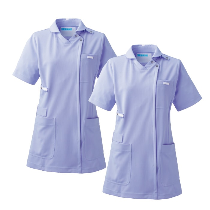 [KAZEN] KZN710 レディススクラブジャケット半袖(衿付) 2枚セット