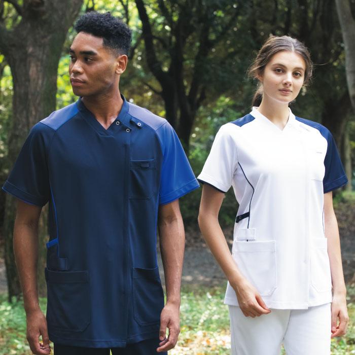 [KAZEN] KZN713 スクラブジャケット半袖(男女兼用) 2枚セット