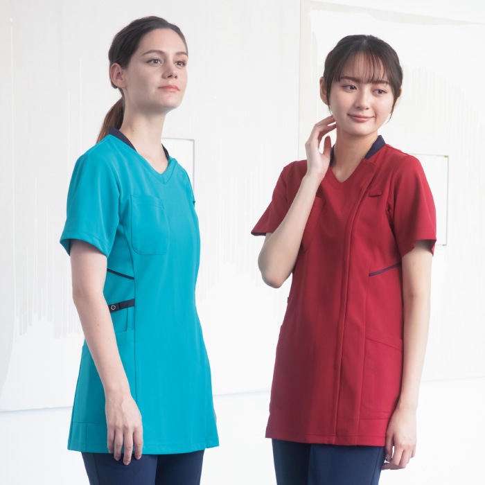 [KAZEN] 986 レディススクラブジャケット半袖 2枚セット