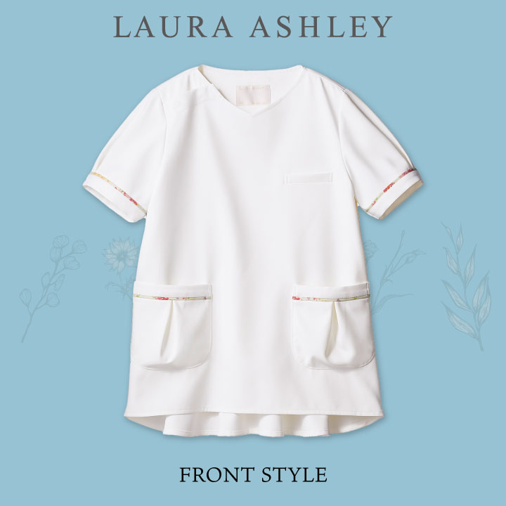 看護師用スクラブLAURA ASHLEY 半袖シャツ ホワイト ローラアシュレイ LW602 スクラブ レディース 住商モンブラン