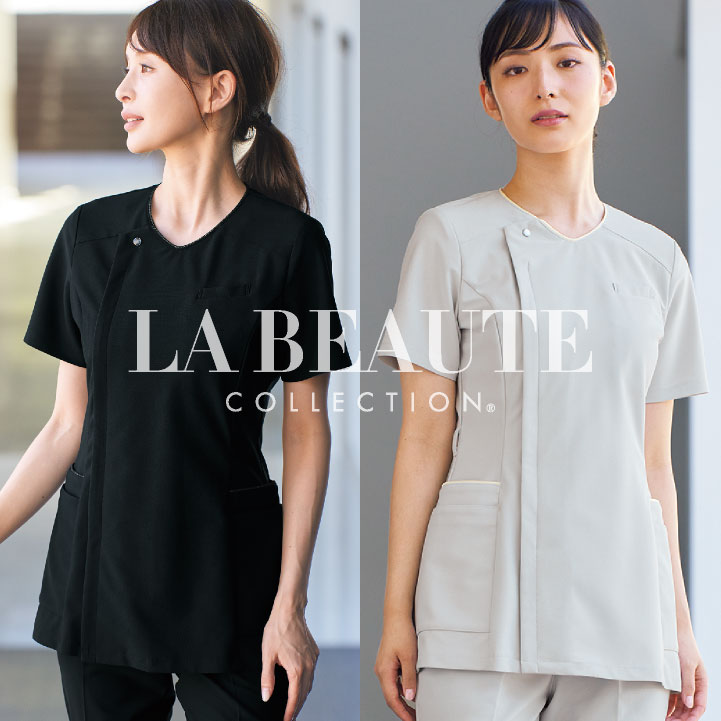 アンジョア スクラブ ファスナータイプ 半袖 レディース ストレッチ