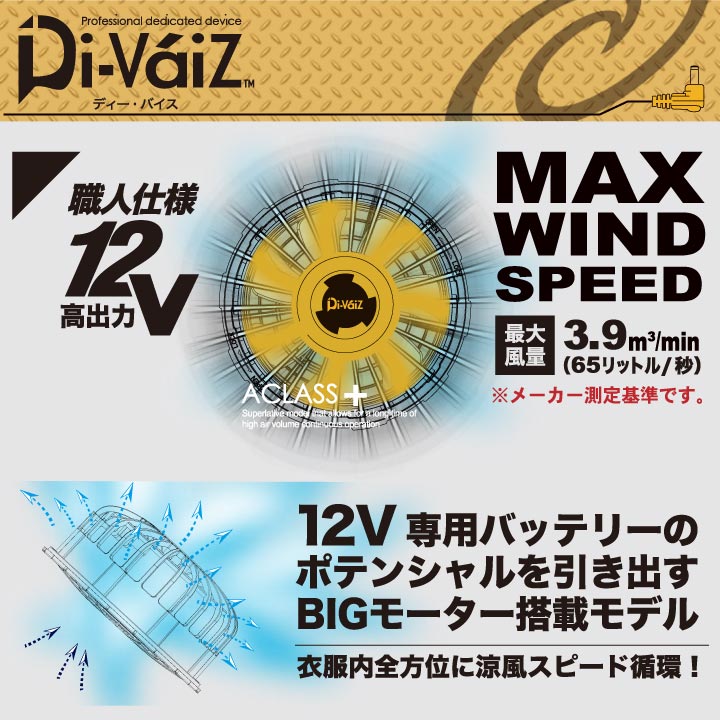 [即日出荷] Divaiz 12V専用ハイパワーファン 専用接続ケーブル付き ディーバイス WIND ZONE chusan 春夏 [パーツ] cs-9955