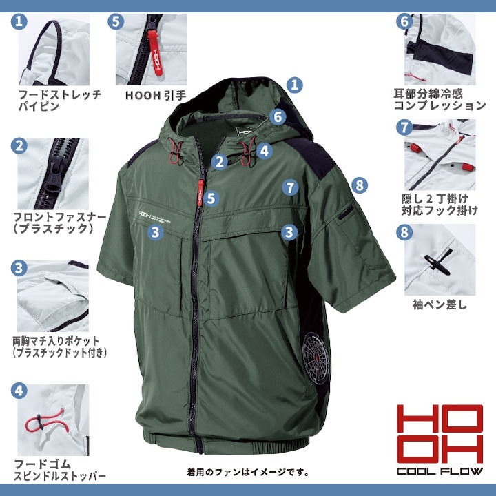 2025年新型28V] HOOH 鳳凰 フルセット 空調作業服 半袖