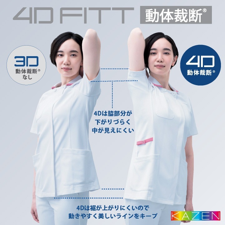 カゼン レディース ジャケット チュニック 白衣 医療 看護師 介護 薬剤師 歯科衛生士 理学療法士 クリニック 病院 整骨院 メディカル 制服 ユニフォーム 大きいサイズ サンアロー KAZEN kz-980