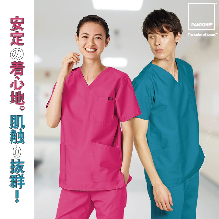 スクラブ PANTONE FOLK フォーク 半袖 チームスクラブ 白衣
