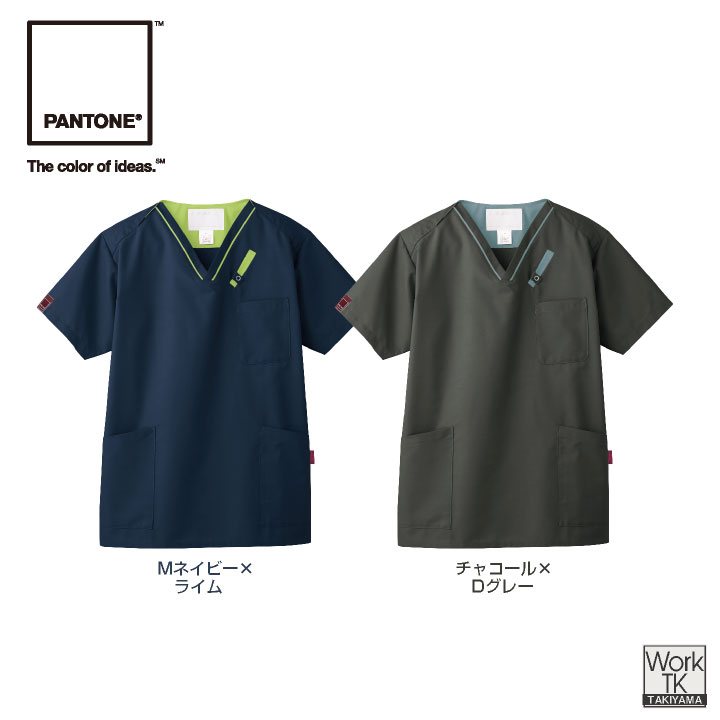 スクラブ PANTONE FOLK 白衣 かわいい おしゃれ フォーク 半袖 メンズ レディース [ネコポス] fo-7042sc