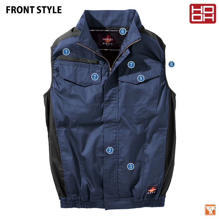 HOOH 難燃 空調作業服 薄手 綿100% ベスト 快適ウェア 空調ウェア 春夏