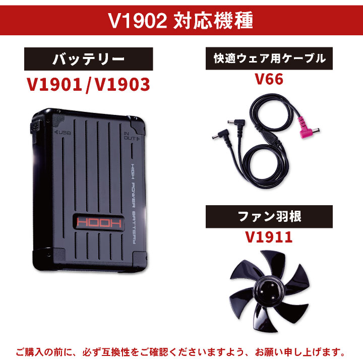 [即日出荷] HOOH ファンセット 快適ウェア 空調ウェア 熱中症対策 春夏 鳳凰 村上被服 ファン×2 ケーブル×1 [パーツ] mh-v1902