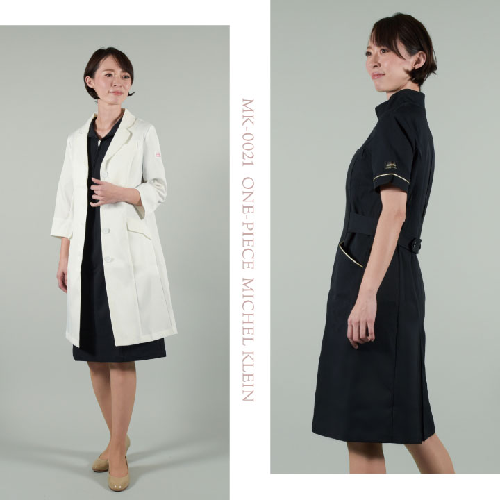 MICHEL KLEIN ミッシェルクラン MK-0021 ワンピース 制服 ユニフォーム 医療 エステ 介護 事務 受付 チトセ 半袖 ストレッチ ct-mk0021