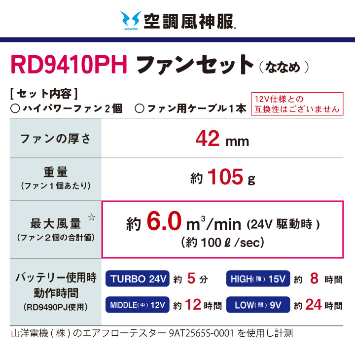 ディッキーズ 空調風神服 24V ファン・バッテリー フルセット