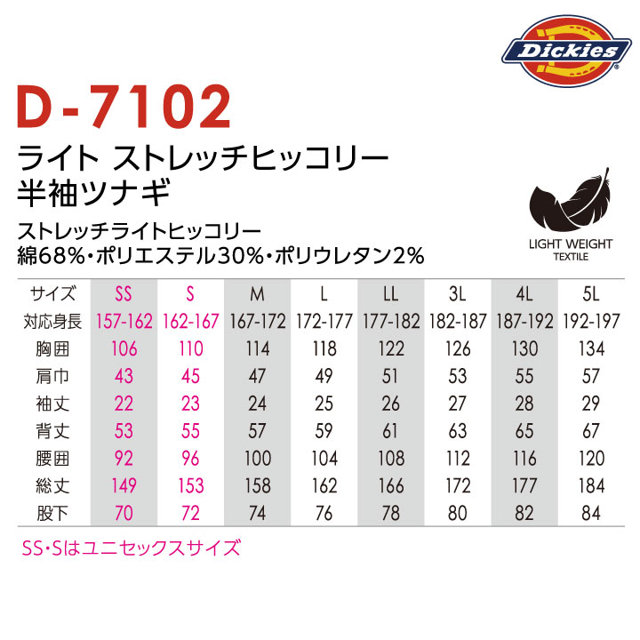 ディッキーズ つなぎ 半袖 ストレッチ ツナギ ヒッコリー 春夏