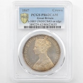 �������� 1847 �ѹ� �ӥ��ȥꥢ���������å����饦�� 1���饦�� ��� �ץ롼�� PCGS PR 62 CAM UNDECIMO  ON EDGE