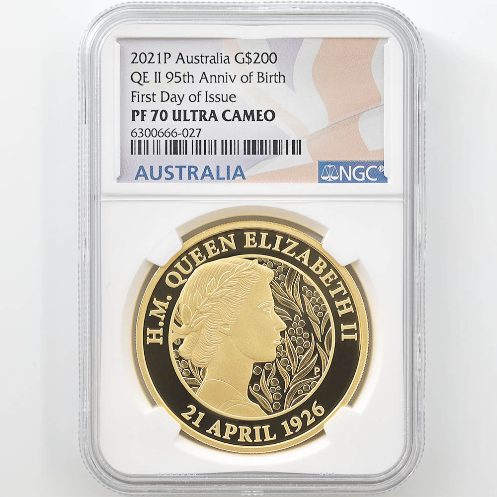 2021 オーストラリア 女王エリザベス2世生誕95周年記念 200豪ドル 金貨 2オンス プルーフ NGC PF 70 UC FDOI 初鋳版 （初日 限定） 最高鑑定 完全未使用品 元箱付 世界最安値！ | オーストラリア,オーストラリア 金貨 | 株式会社世界コイン