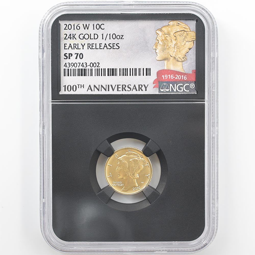 ☆2016-W 10c マーキュリーダイム 100周年記念 金貨 NGC SP70☆