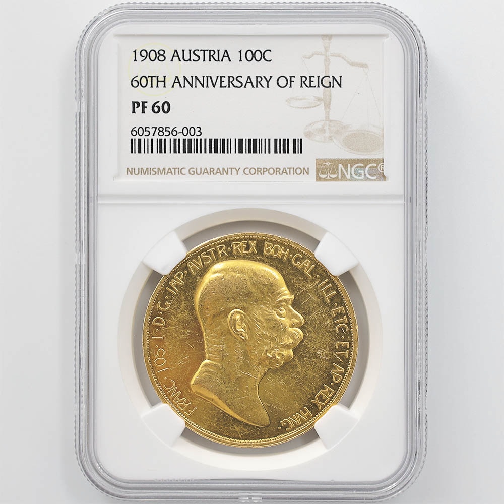 委託販売 1908 オーストリア 雲上の女神 100コロナ 金貨 NGC PF 60