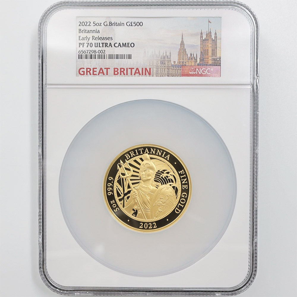 22 英国 ブリタニア 500ポンド 金貨 5オンス プルーフ Ngc Pf 70 Uc Er 初鋳版 最高鑑定 完全未使用品 元箱付 イギリス 金貨 英国 英国 金貨 株式会社世界コイン