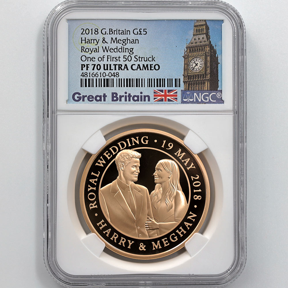 2018年　英国　ヘンリー王子　御成婚記念　5ポンド　プルーフ　銀貨　イギリス 2018 英国 ヘンリー王子御成婚記念 5ポンド 金貨 プルーフ NGC PF 70