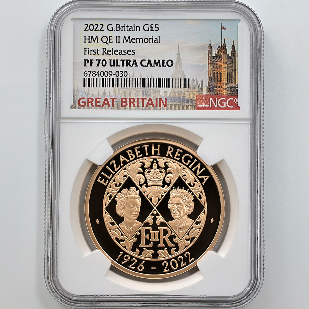 2022 英国 エリザベス2世女王陛下 追悼記念 5ポンド 金貨 プルーフ NGC