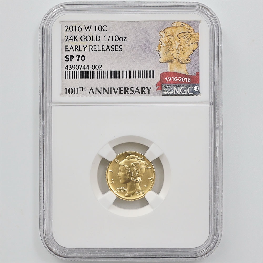 2016 アメリカ マーキュリーダイム 100周年記念 10 セント 金貨 1/10