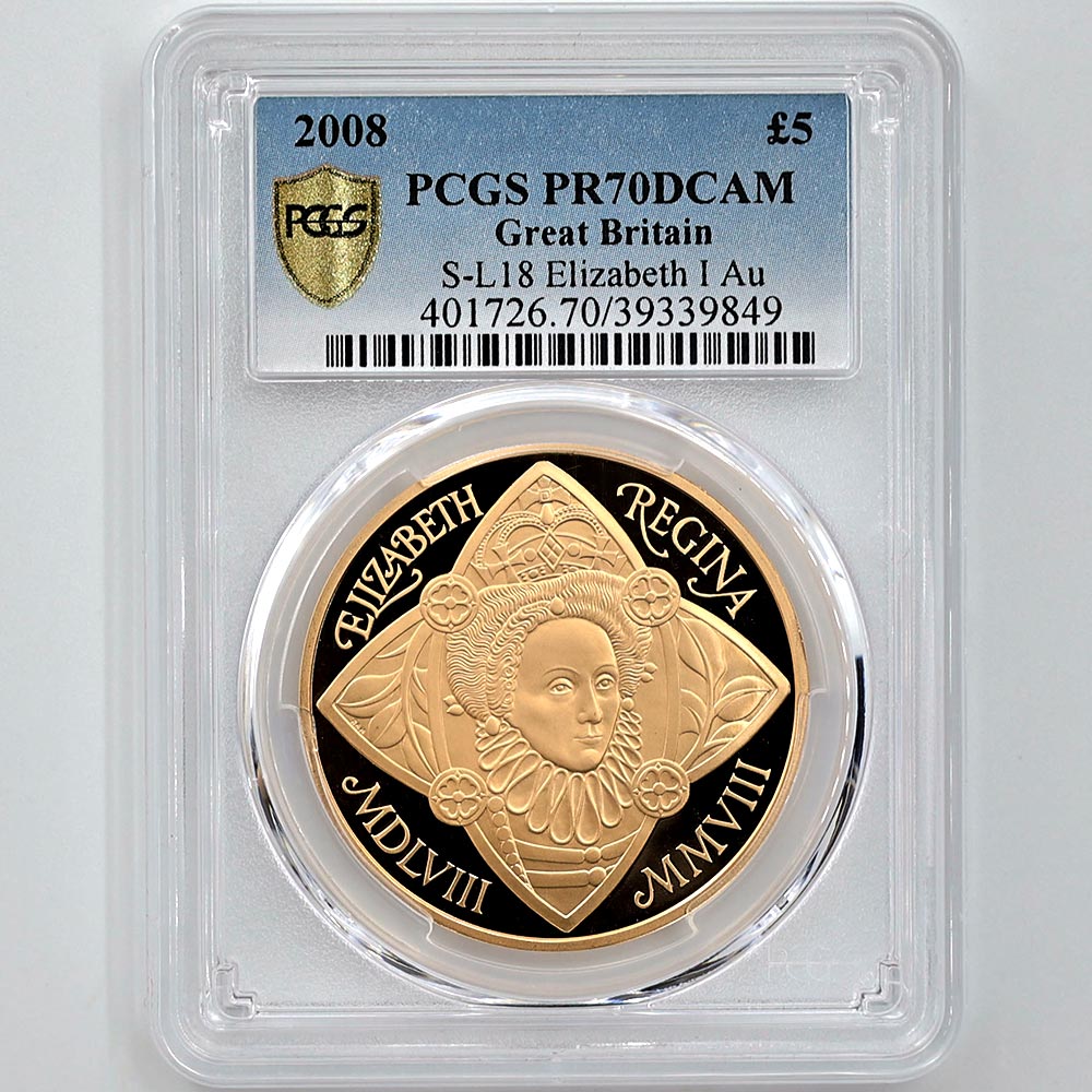 委託販売 2008 英国 エリザベス1世 即位450周年記念 5ポンド 金貨