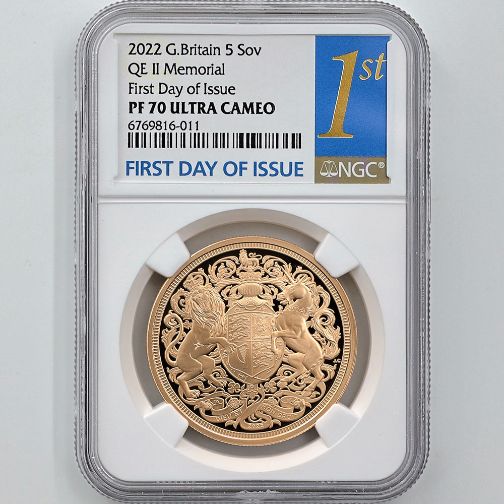 2022 英国 エリザベス2世 メモリアル ソブリン 金貨 5ポンド 金貨 NGC