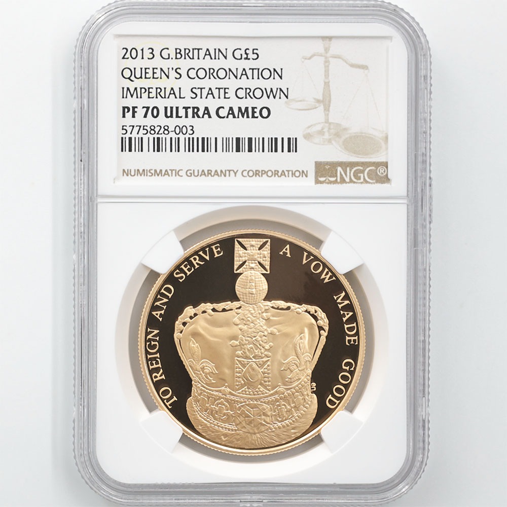 2013 英国 エリザベス2世 戴冠60周年記念 5ポンド 金貨 プルーフ NGC