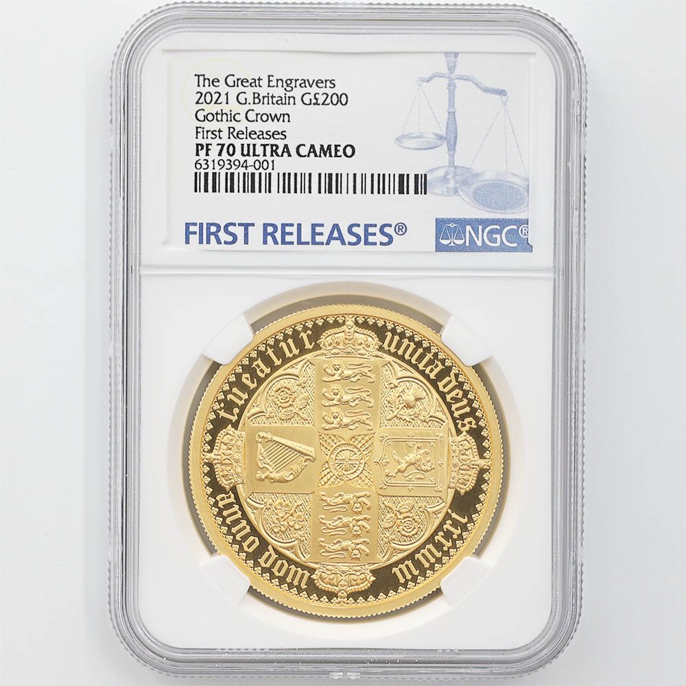 2021 英国 エリザベス2世 ゴシッククラウン クォーターアーム マイルドエッジ 200ポンド 金貨 2オンス プルーフ NGC PF 70 UC  FR 初鋳版 最高鑑定 完全未使用品 元箱付 イギリス 金貨 | 英国,英国 金貨 | 株式会社世界コイン
