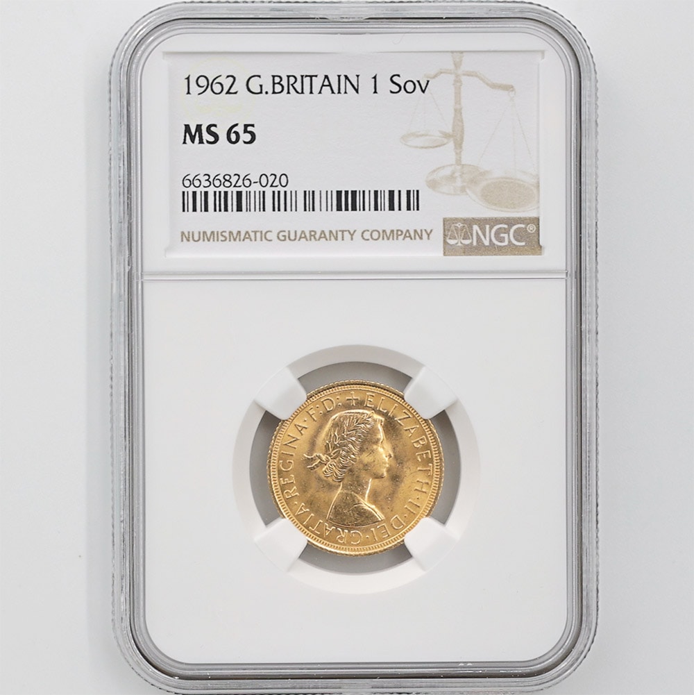 委託販売 1962 英国 エリザベス2世 ソブリン 1ポンド 金貨 NGC MS 65