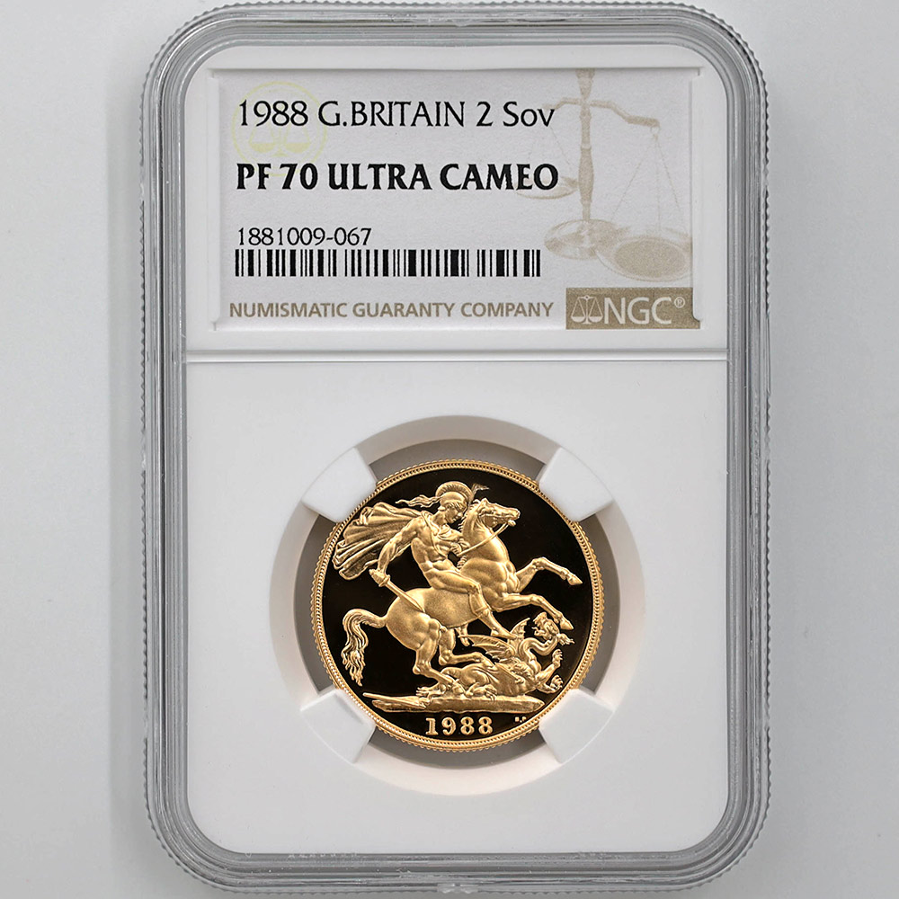 1988 英国 エリザベス2世 ソブリン 2ポンド 金貨 プルーフ NGC PF 70