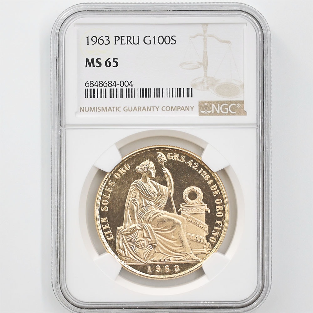 委託販売 1963 ペルー 女神座像 100ソル 金貨 NGC MS 65 未使用～完全未使用品【ポイント・クーポン利用対象外】 | 委託販売,金貨  | 株式会社世界コイン