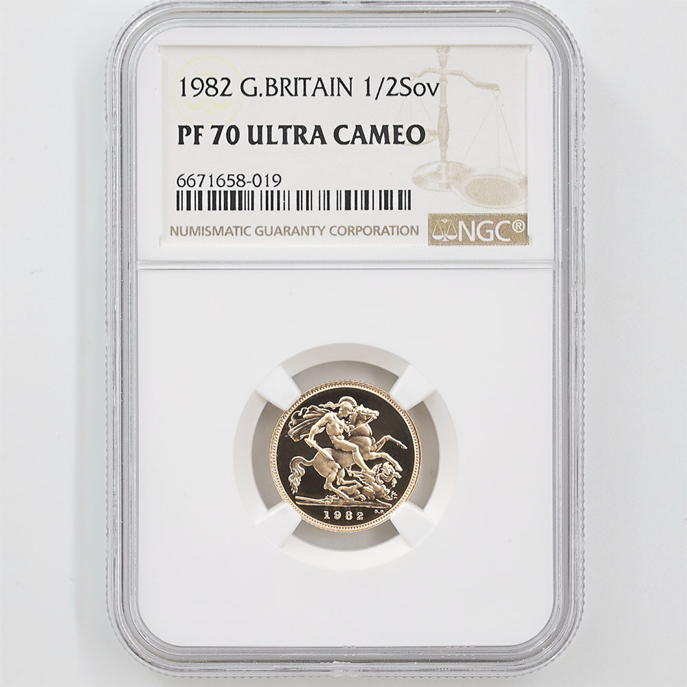 1982 英国 エリザベス2世 ソブリン 金貨 1/2 ポンド プルーフ NGC PF 1982 英国 エリザベス2世 ソブリン 金貨 1/2 ポンド プルーフ NGC PF