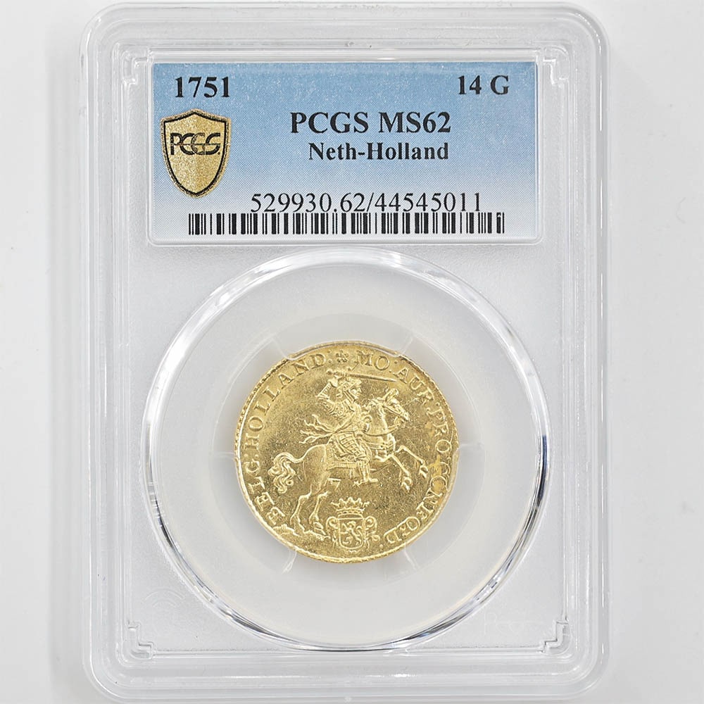 委託販売 1751 オランダ ゴールドライダー 14グルデン 金貨 PCGS MS 62