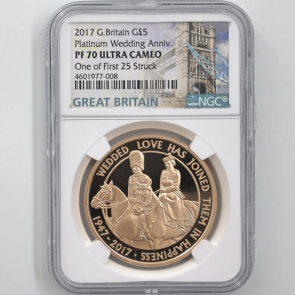 委託販売 2017 英国 エリザベス2世 御成婚70周年記念 プラチナ婚式 5ポンド 金貨 プルーフ NGC PF 70 UC ONE OF  FIRST 25 STRUCK 最高鑑定 完全未使用品【ポイント・クーポン利用対象外】 | 委託販売,金貨 | 株式会社世界コイン