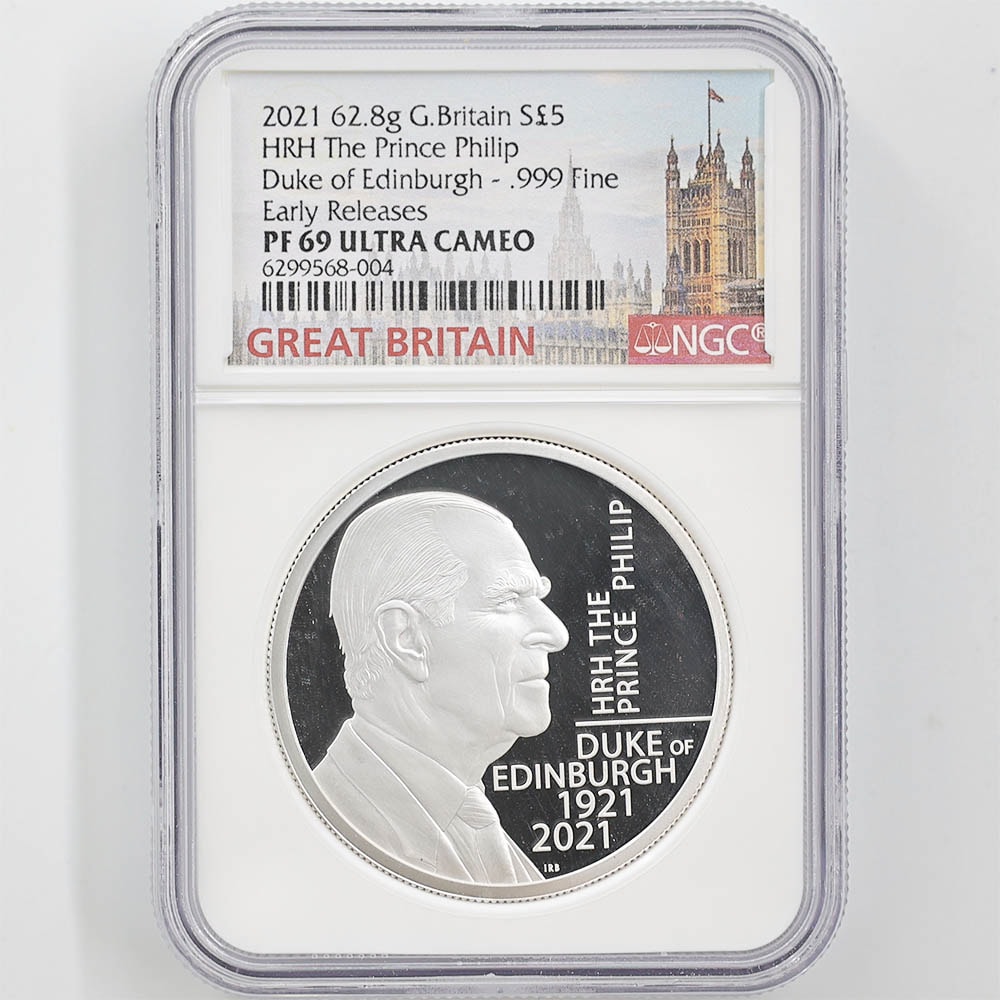 2021 フィリップ殿下追悼記念 5ポンド プルーフ銀貨 NGC PF69UC 2021 フィリップ殿下追悼記念 5ポンド プルーフ銀貨 NGC PF69UC