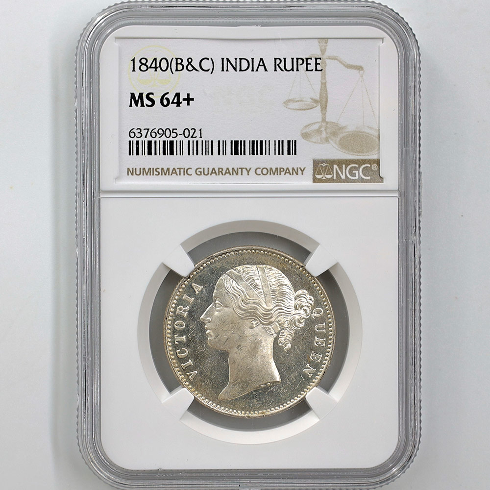 1840(B&C) イギリス領インド ヴィクトリア女王 1ルピー 銀貨 未使用  