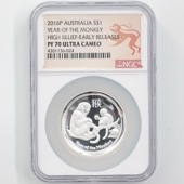 2016 �������ȥ�ꥢ �ϥ���꡼�� ��ǯ��� 1�ɥ� ��� 1���� �ץ롼�� NGC PF 70 UC ER ������ �ǹ���� ����̤������