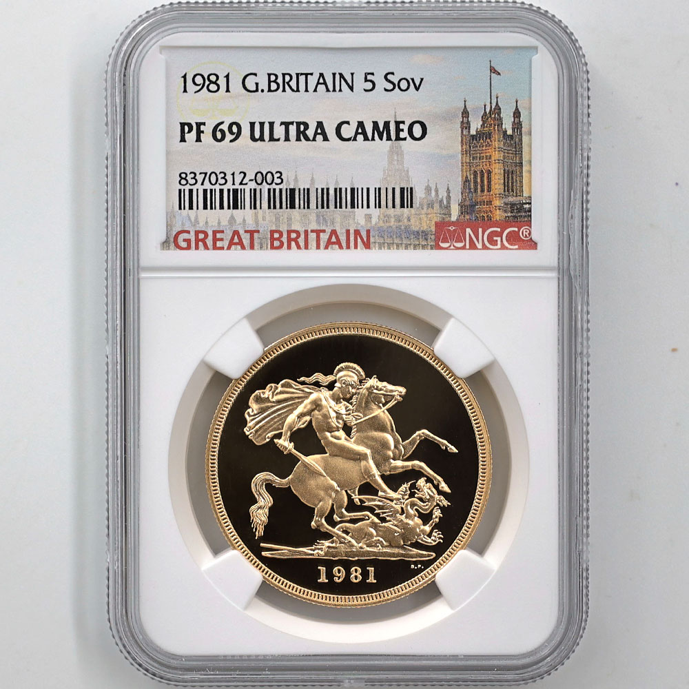 1981 英国 エリザベス2世 ソブリン 5 ポンド 金貨 プルーフ NGC PF 69 UC 準最高鑑定 完全未使用品 聖ジョージ竜退治 イギリス  金貨 | 英国,英国 金貨 | 株式会社世界コイン