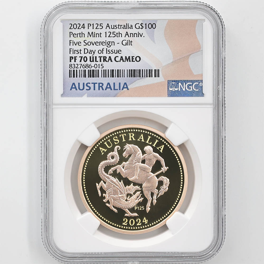 日本独占販売 2024 オーストラリア パース造幣局創立125周年 5ソブリン 金貨 100豪ドル 金メッキ仕上げ プルーフ NGC PF 70 UC  FDOI 初鋳版 （初日限定）最高鑑定 完全未使用品 元箱付 | オーストラリア,オーストラリア 金貨 | 株式会社世界コイン