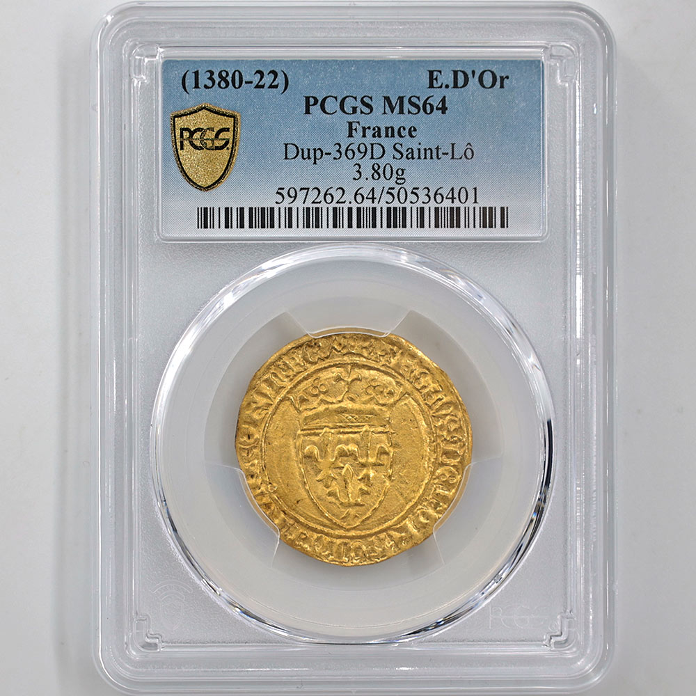 1380-22 フランス シャルル6世 エキュ・ドール 金貨 PCGS MS 64 未使用