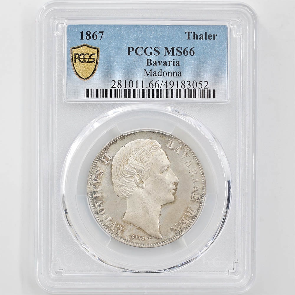 1867 ドイツ バイエルン ルートヴィヒ2世 1ターラー 銀貨 PCGS MS 66