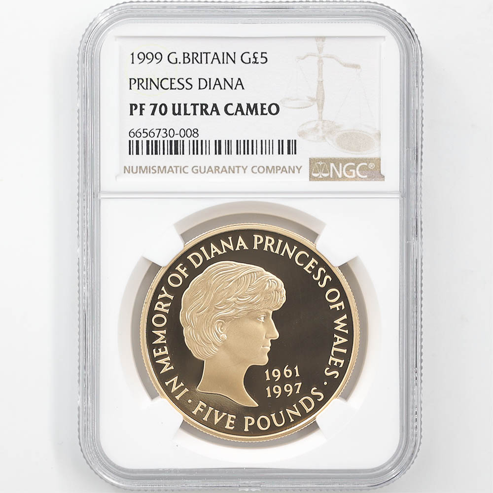 1999 英国 ダイアナ妃追悼記念 5ポンド 金貨 プルーフ NGC PF 70